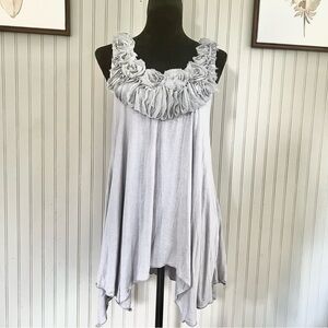 Anthropologie Julia’s Closet Exaggerated Floral Neckline Grey Tunic Tank Top